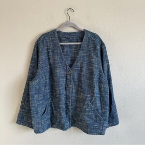 Indigo Blue Textured Button-Front Women's Jacket